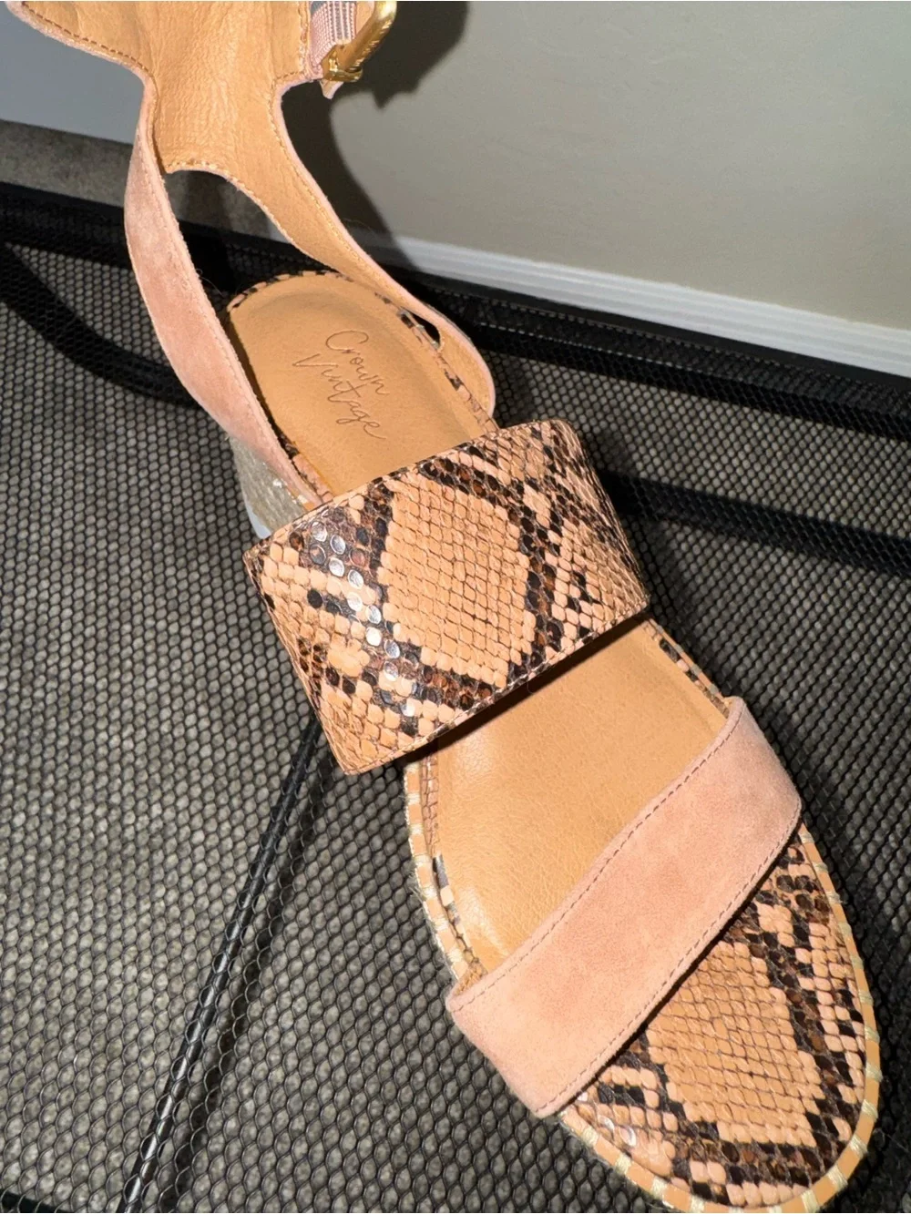 Crown Vintage Pink Snake-Print Platform Wedge Sandals - Never Worn